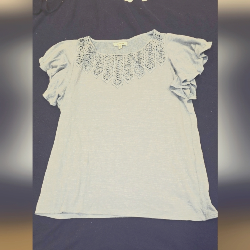 Women's Blue Lace Detail Top